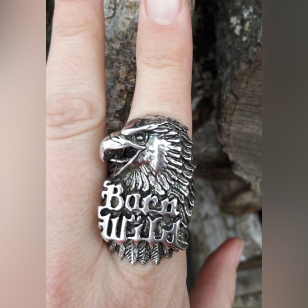 Vintage biker ring “ Born Wild” in stainless steel.
